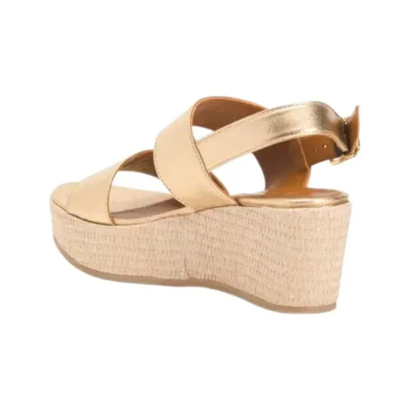 LK BENNETT Soft Gold Made In Portugal Leather Adrianna Double Strap Sandals